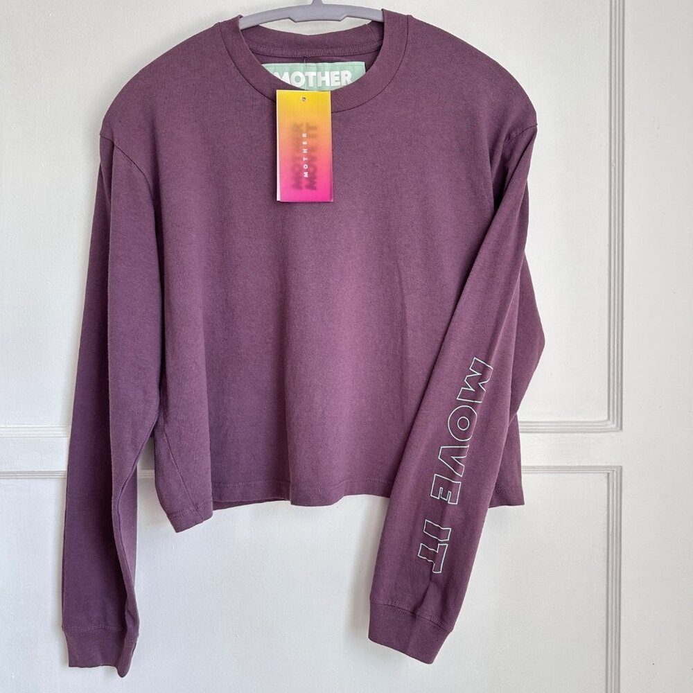 NWT MOTHER DENIM Women's Sz XS Move It Twister Crop L/S Shirt Flint Purple $105